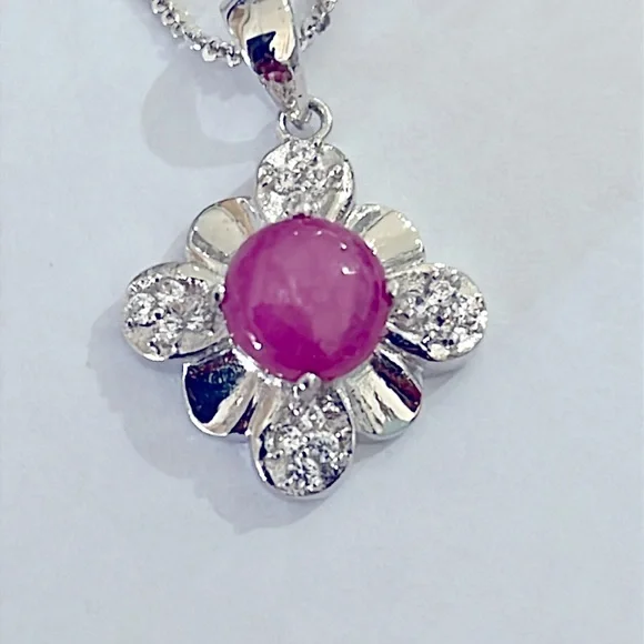 1.5ct Genuine Star Ruby 14KGP Necklace - Picture 3 of 6